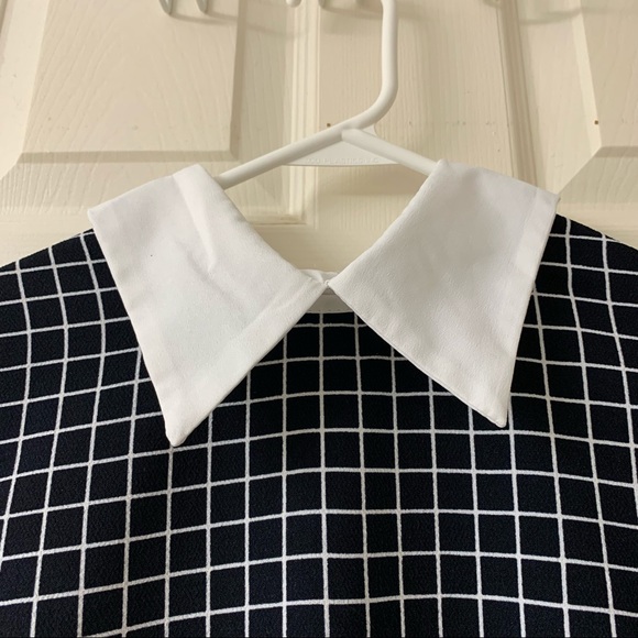 Unbranded, US M, Black and White Collared Window Pane Plaid Short Sleeved Dress - Picture 6 of 7